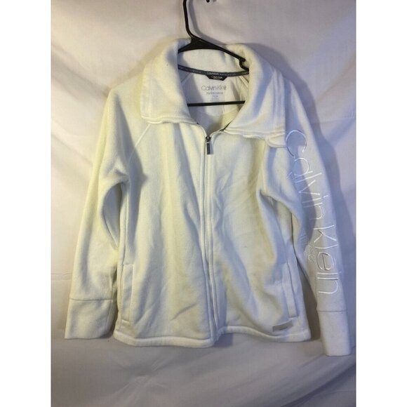 Calvin Klein White Fleece Zip Up Jacket Performance Womens Size Medium M - Picture 1 of 3